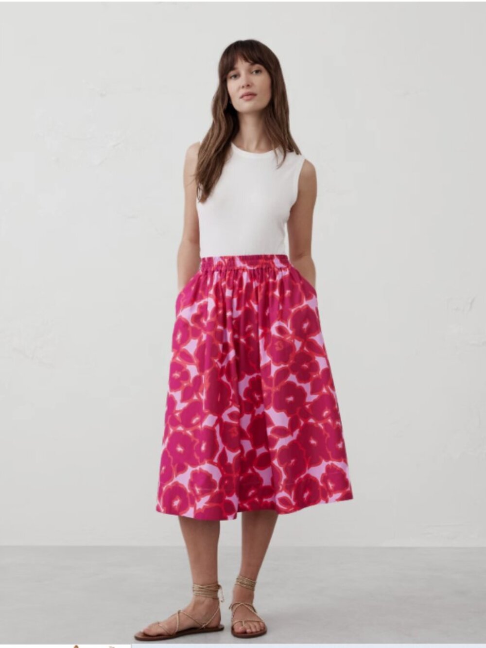 Banana Republic Poplin Midi Skirt- Pink Floral XL